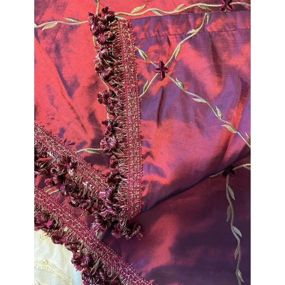 Vintage Classic Home Window Valance Curtains Panels Red Embroidered Fringe Trim